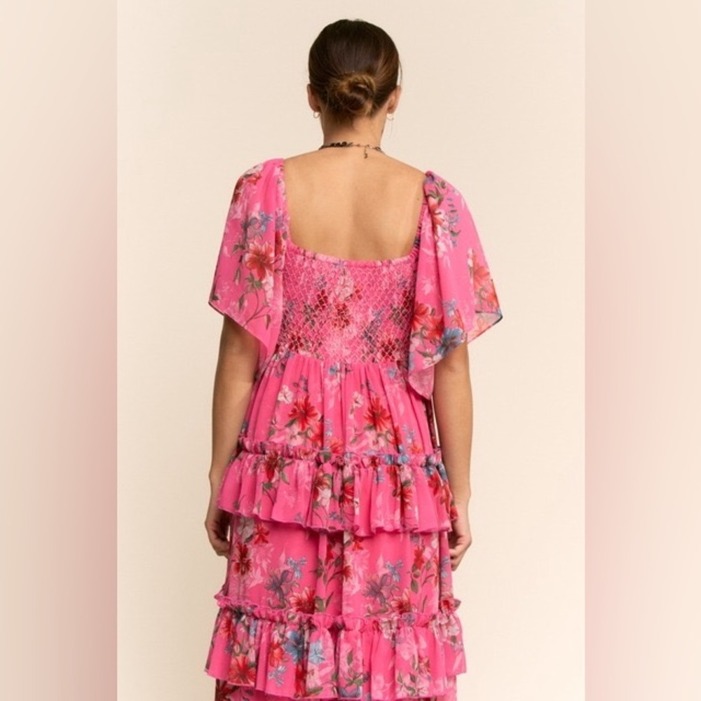 Floral Tiered Ruffle Maxi Dress with Flutter Sleeves - Davi & Dani - Picture 4 of 7